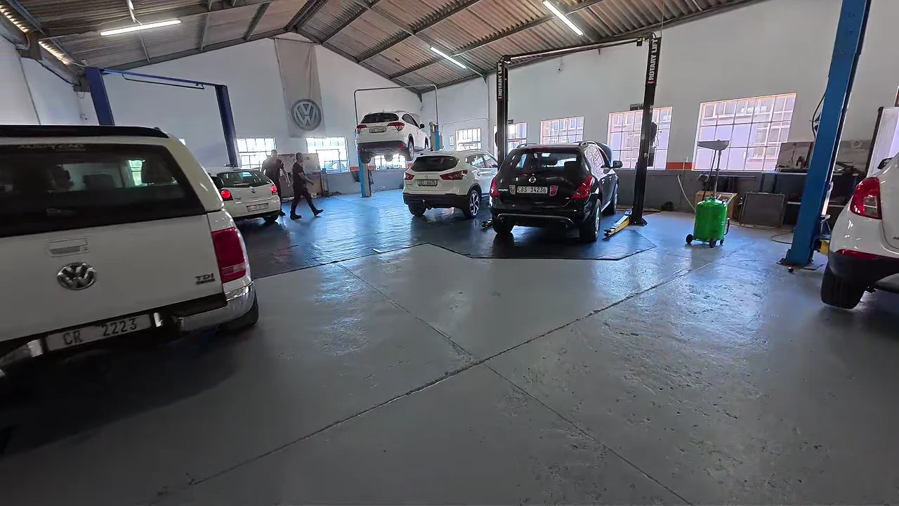 Cars and bakkies on the lifts in R-Tech’s service bays